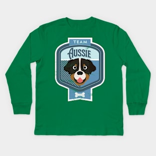 Team Aussie - Distressed Australian Shepherd Beer Label Design Kids Long Sleeve T-Shirt